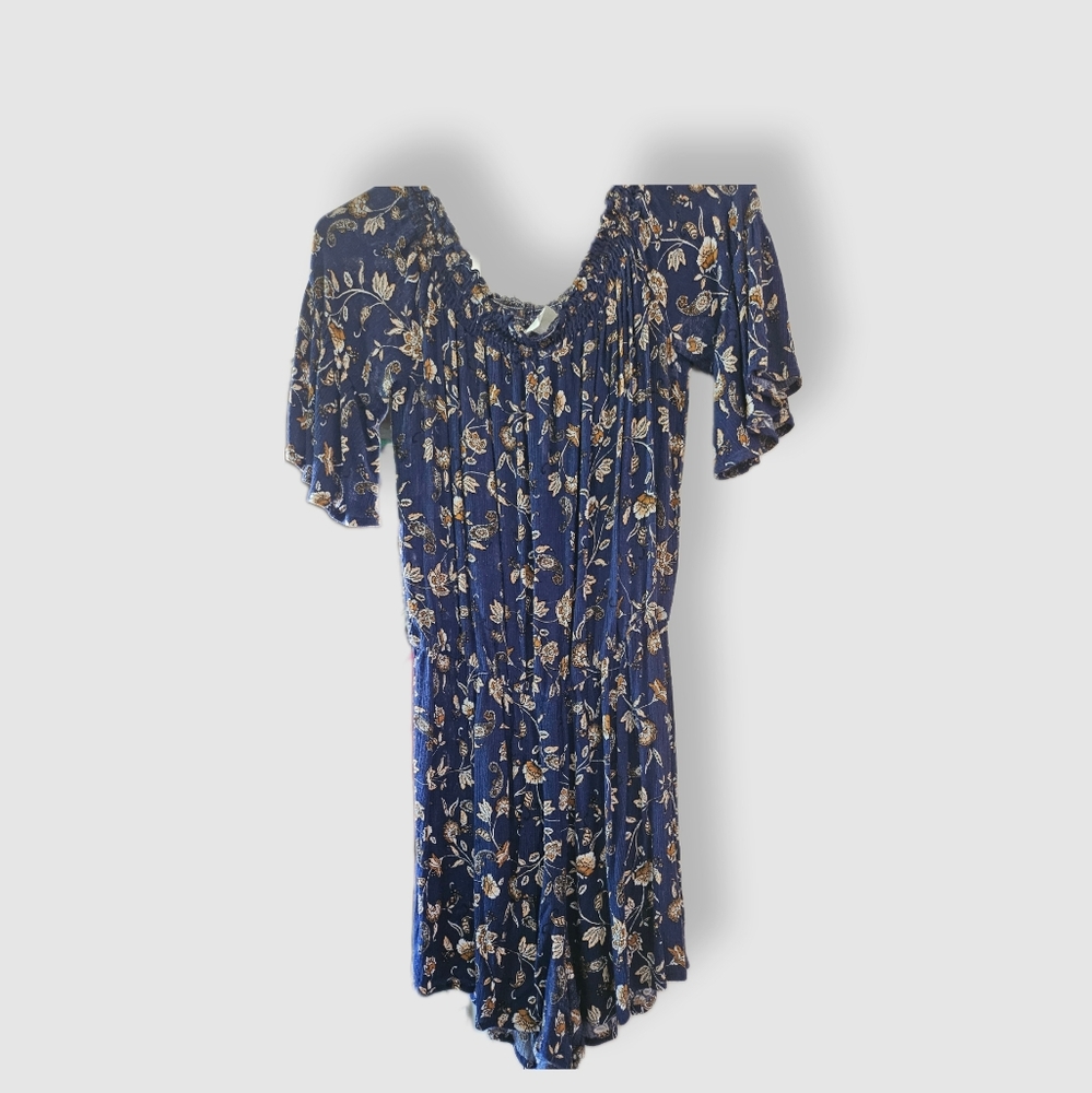 Blue Floral Boho Size Large Rayon Romper